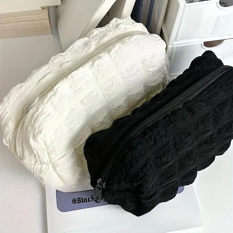 1pcs Creative Cream Puff Pencil Bags Student Large Capacity Solid Color Pencil Case Multi-functional Storage Bag Stationery Box