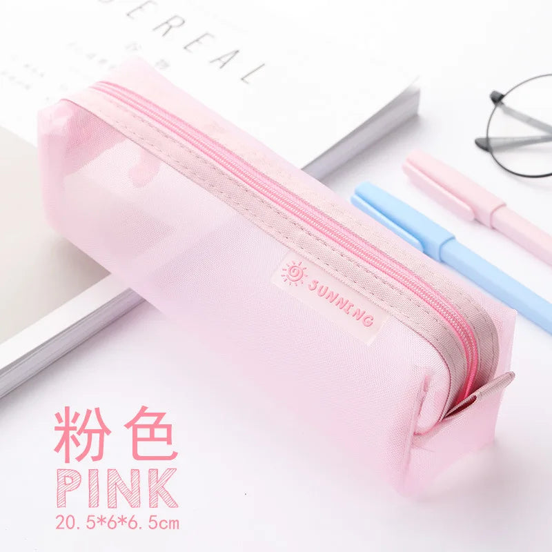 Transparent Mesh Pencil Bag Student Examination Dedicated Nylon Pen Case Unisex Large Capacity Pouch School Supplies Stationery