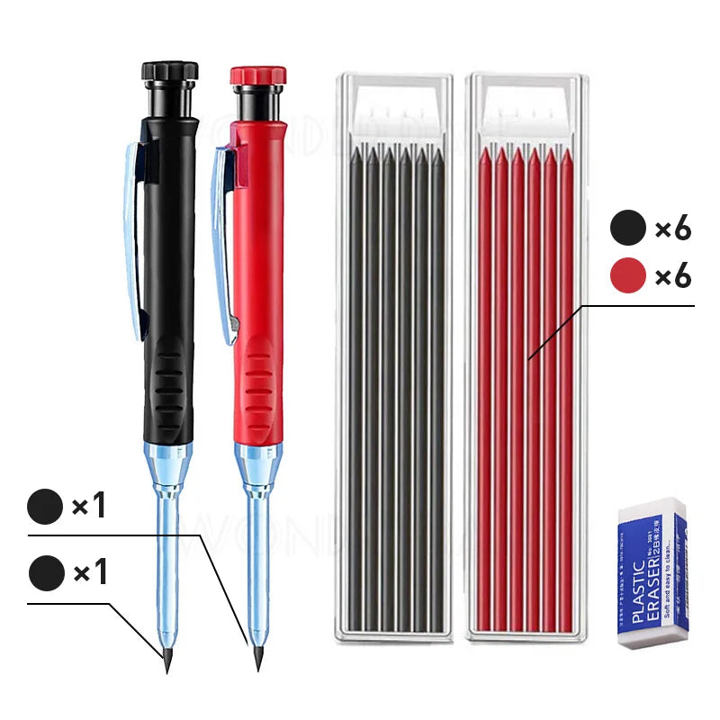 5 Colors 40mm Long Head Carpenter Mechanical Pencil Deep Hole Marker Pencil for Woodworking Construction Home Improvement