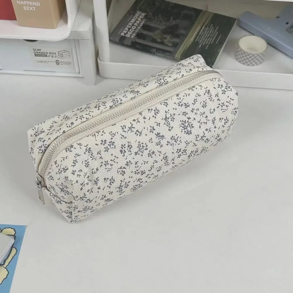 Small Fresh Floral Pen Bag Large Capacity Pencil Case Multifunctional Stationery Storage Bag Student School Organizer Supplies