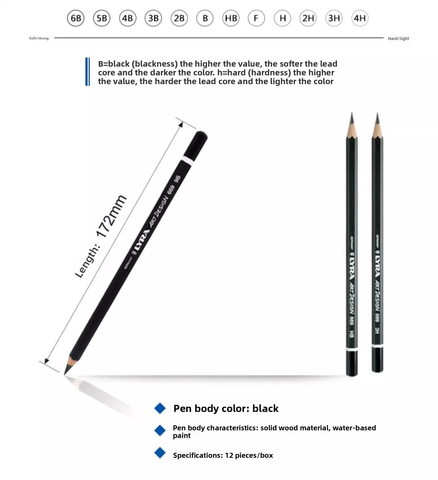 12pcs LYRA Iron Box Sketch Drawing Pencil Set  Artist Pencils Various Graphite Models School Items School Supplies H - 6B