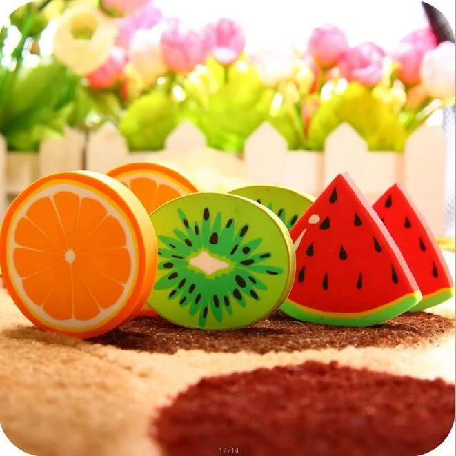 1pc/ packCute Fresh Fruit design eraser Kawaii Watermelon Orange Kiwifruit erasers students' gift prize office school supplies