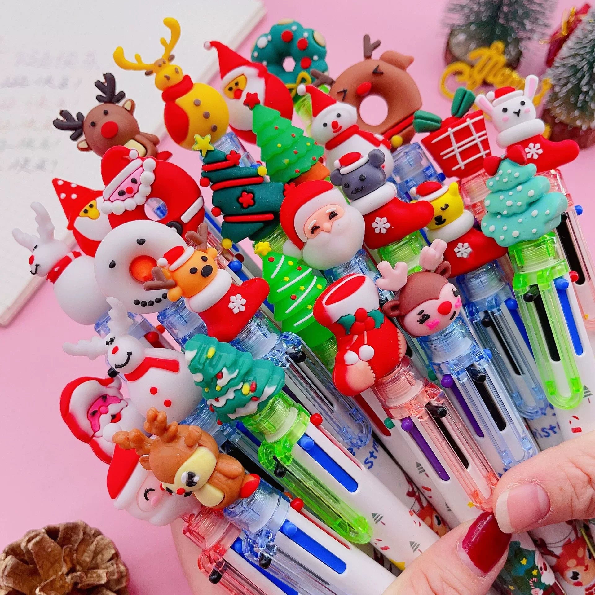 30Pcs/Lot Kawaii Christmas Series Multicolor Ballpoint Pen Cute Cartoon Santa Claus 10Color 6Color 4Color Pens School Kids Gifts
