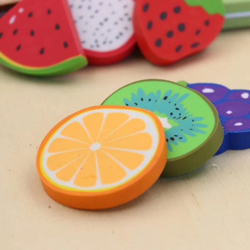 1pc/ Sweet Fruit Slice Shape Eraser Watermelon Grape Kiwi Fruit Erasers Kawaii Stationery Student Gift Office School Supply