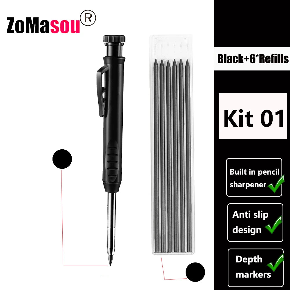 Top Solid Carpenter Mechanical Pencil Woodworking Long Head Deep Hole Markers Pen Pencils Refill Leads Sharpener Stationery