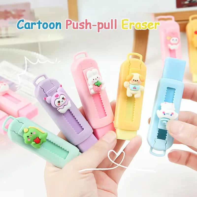1Pcs Creative Push-pull Cartoon Eraser Macaron Colored Eraser Telescopic Kawaii Children's Pencil Eraser Student Stationery