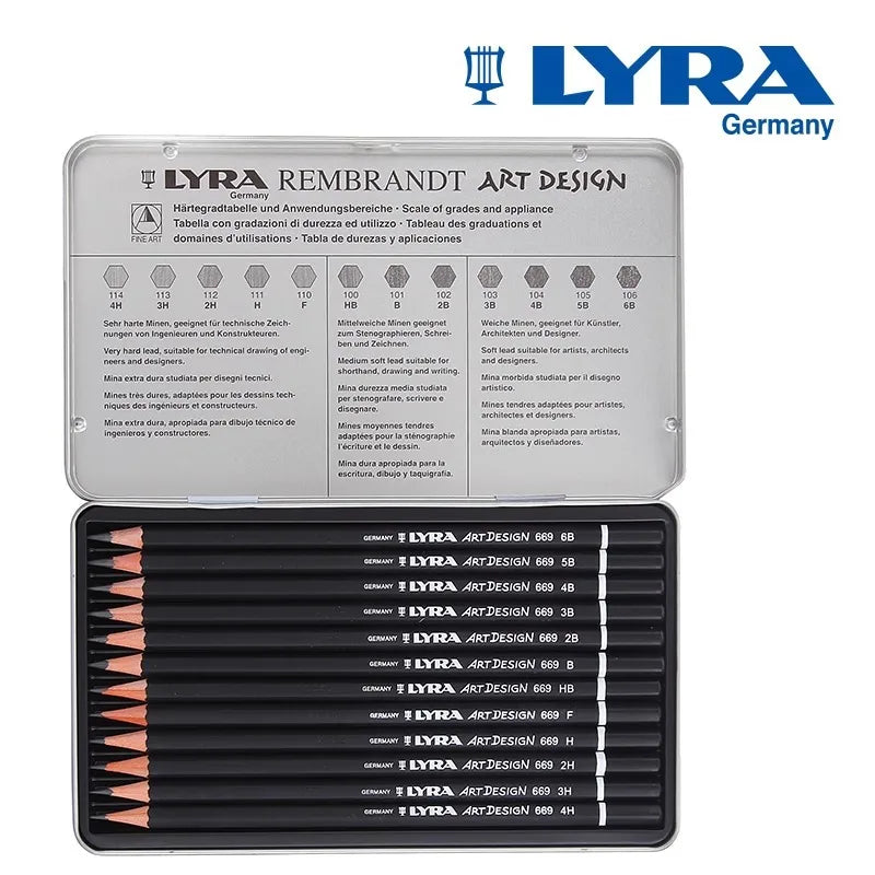 12pcs LYRA Iron Box Sketch Drawing Pencil Set  Artist Pencils Various Graphite Models School Items School Supplies H - 6B