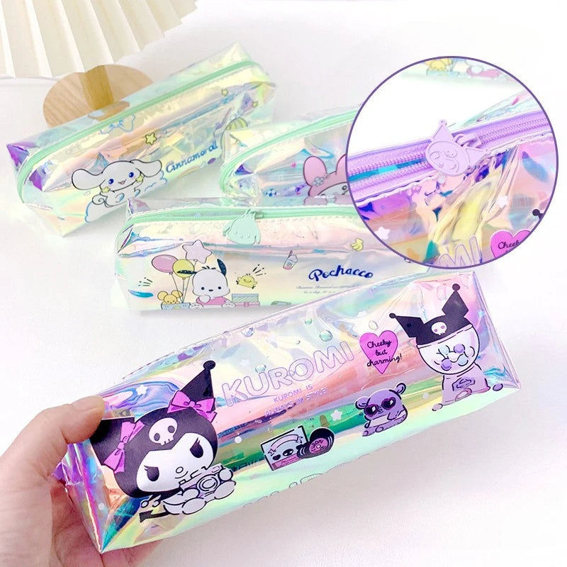 Sanrio Hello Kitty Pen Bag Cartoon Kuromi Student Stationery Laser Pencil  TPU Multifunctional Waterproof Stationery Storage Bag