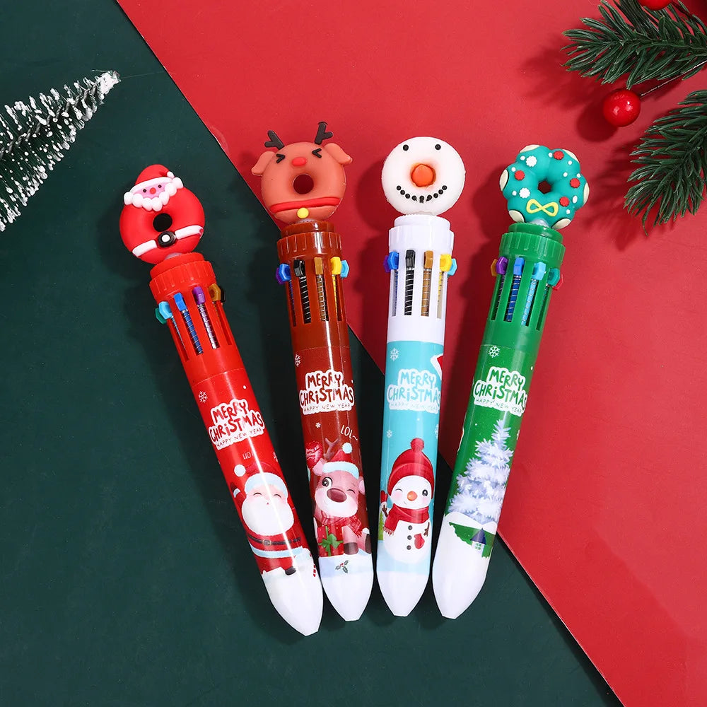 30Pcs/Lot Kawaii Christmas Series Multicolor Ballpoint Pen Cute Cartoon Santa Claus 10Color 6Color 4Color Pens School Kids Gifts