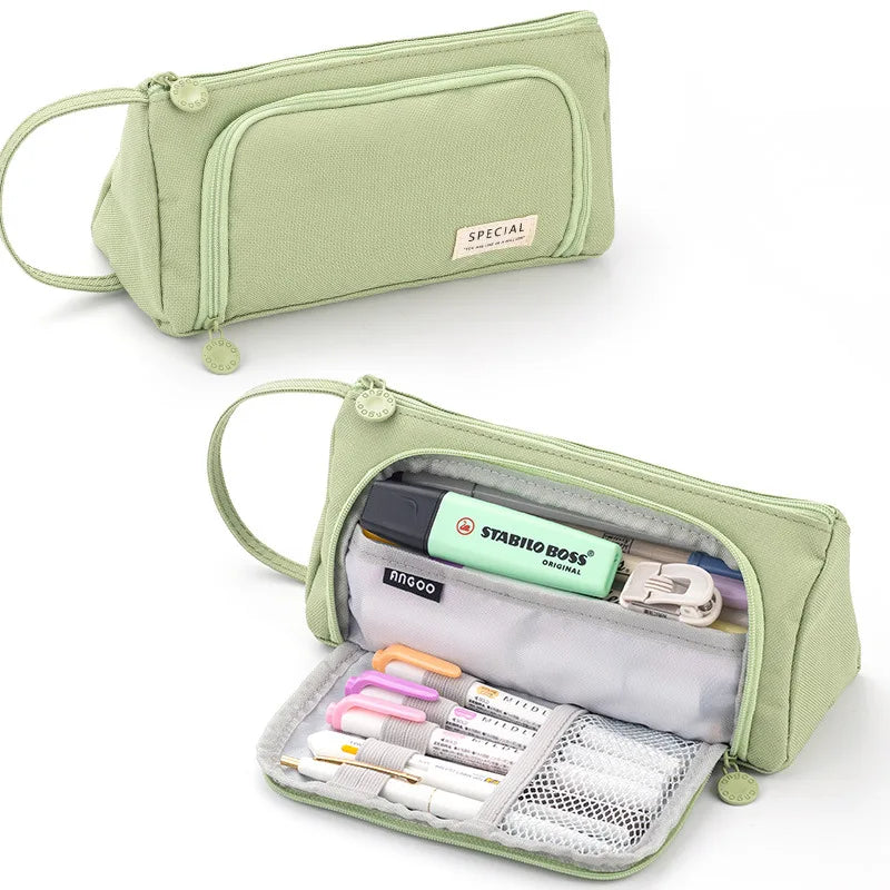 Pink Pencil Bag Holder Case High Capacity Pen Pouch Denim Canvas School Office Supplies Korea Stationery Gift Box Organizer Stor