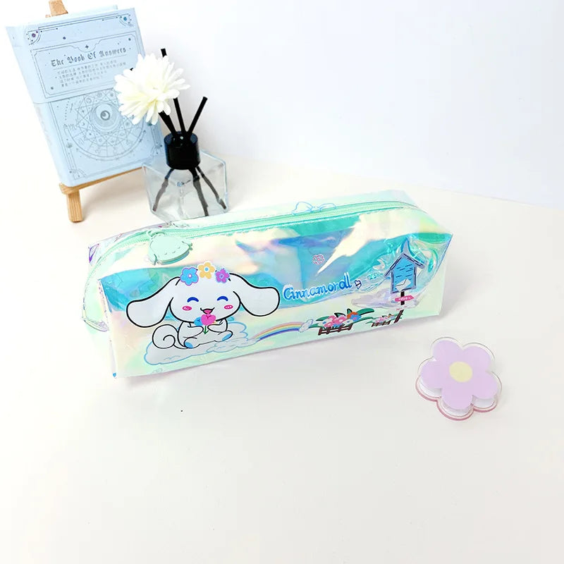 Sanrio Hello Kitty Pen Bag Cartoon Kuromi Student Stationery Laser Pencil  TPU Multifunctional Waterproof Stationery Storage Bag