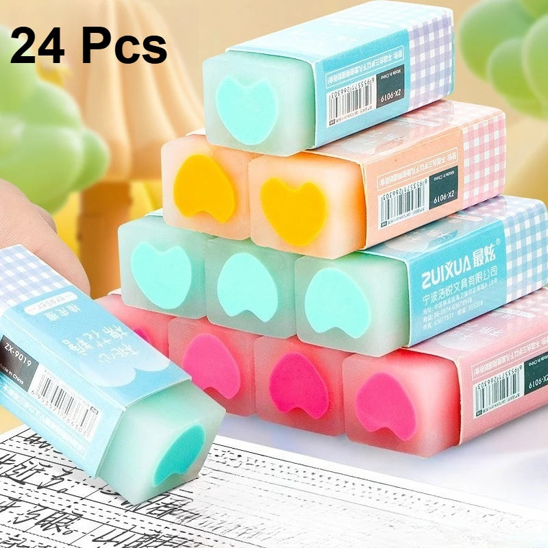 6/12/24/30Pcs Erasers Cute Kawaii Cotton Candy Colorful Heart Filled Erasers Erase in Lines Student Stationery School Supplies.