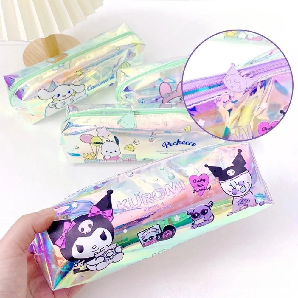 Sanrio Hello Kitty Pen Bag Cartoon Kuromi Student Stationery Laser Pencil  TPU Multifunctional Waterproof Stationery Storage Bag
