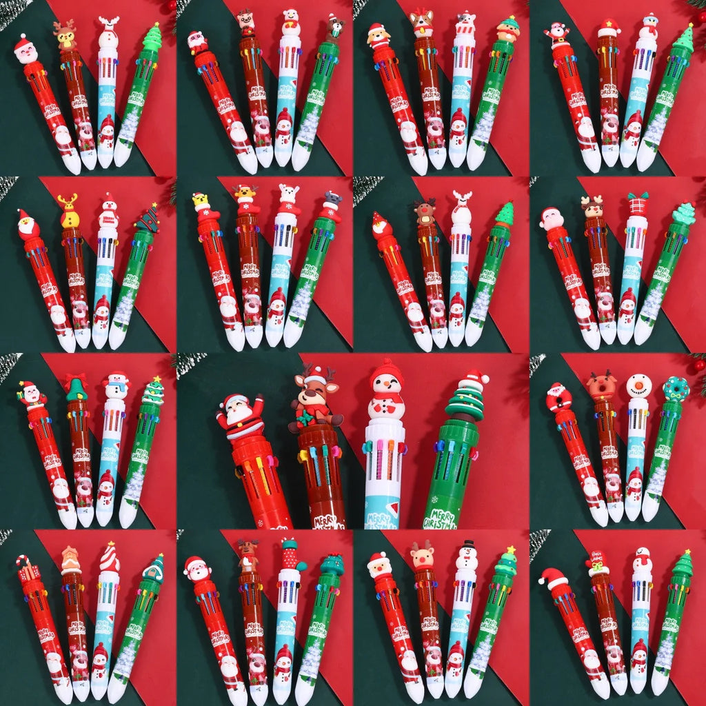 30Pcs/Lot Kawaii Christmas Series Multicolor Ballpoint Pen Cute Cartoon Santa Claus 10Color 6Color 4Color Pens School Kids Gifts