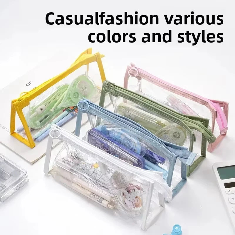 Transparent Softness PVC Pencil Case Waterproof Large Capacity Layer Pen Bag Ins Style Make up Bag Storage Bag School Stationery