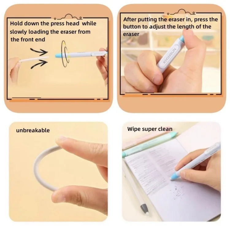 Retractable Pencil Eraser Pencil Rubber Eraser Correction Supplies Writing Correction School Stationery Office Supplies
