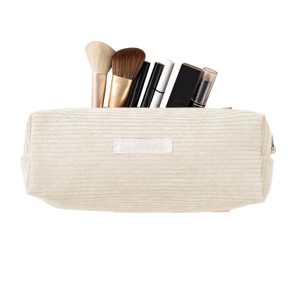Corduroy Pencil Bag Fashionable Makeup Bag Cute Corduroy Pencil Case for Office Large Capacity Zipper Makeup Pouch Bag Pencil