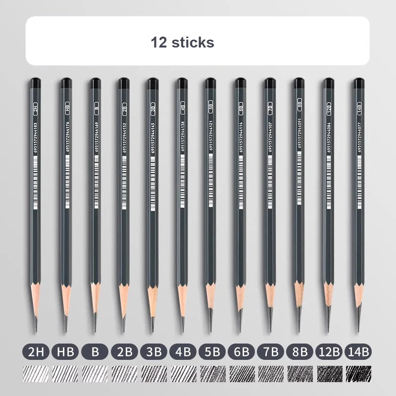 Drawing Sketch Pencils Set Wooden Professional Art Supplies HB 2H B 2B 3B 4B 5B 6B 7B 8B 12B 14B Painting Shading Artist Pencils
