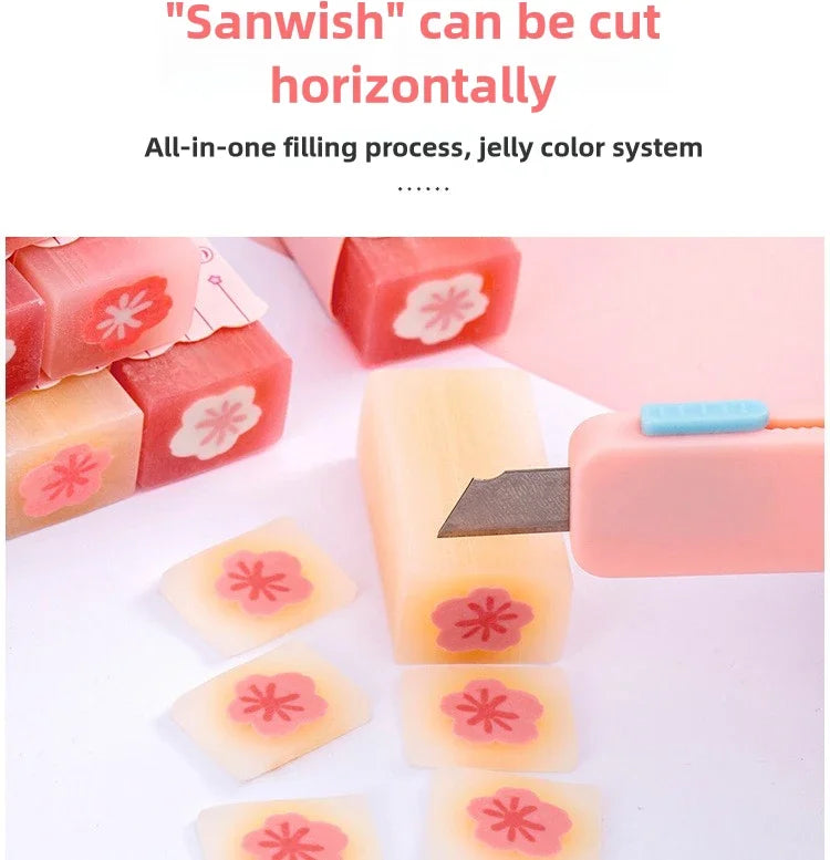 Lot Kawaii Cherry Blossom Sandwich Pencil Eraser Children Cute Less Debris Rubber Sakura Slice Erasers School Stationery