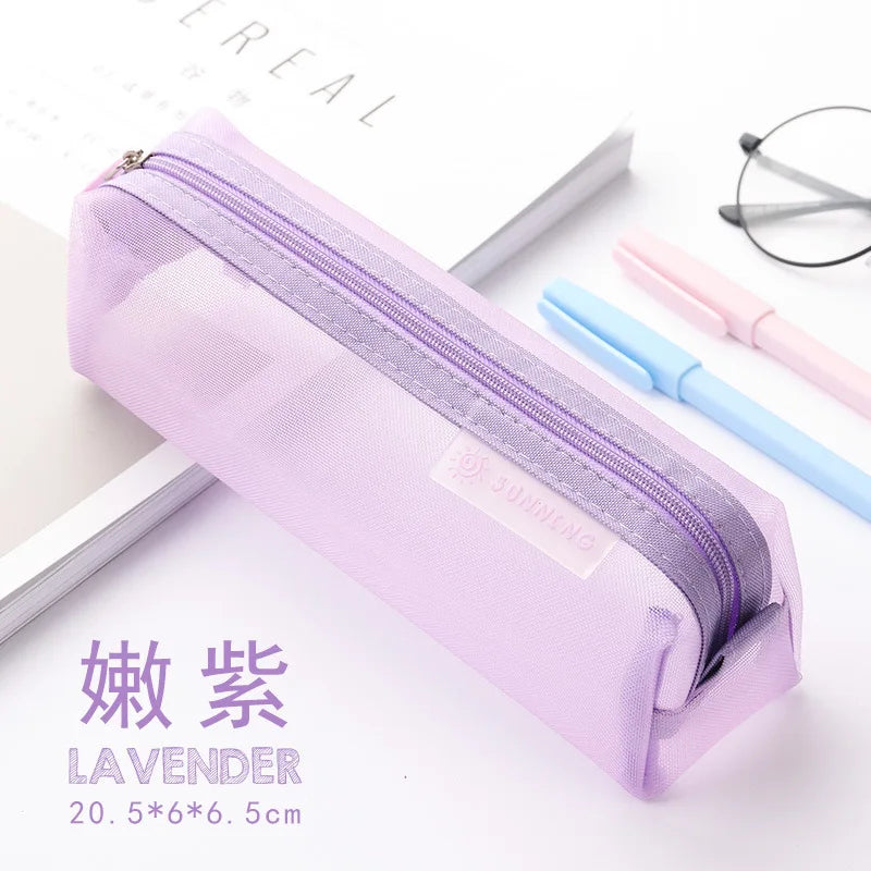 Transparent Mesh Pencil Bag Student Examination Dedicated Nylon Pen Case Unisex Large Capacity Pouch School Supplies Stationery