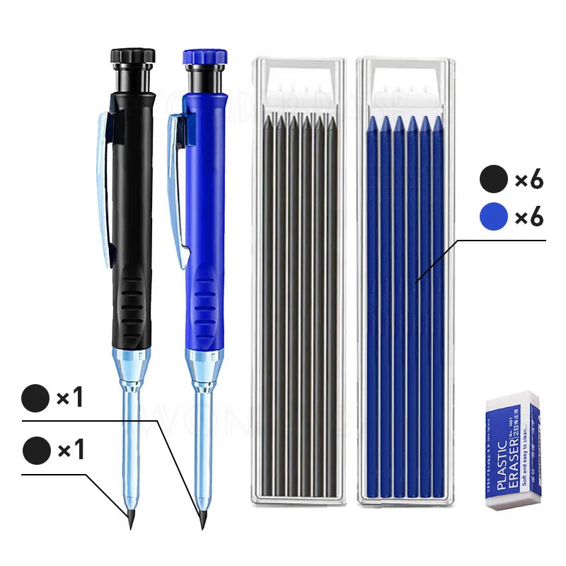 5 Colors 40mm Long Head Carpenter Mechanical Pencil Deep Hole Marker Pencil for Woodworking Construction Home Improvement