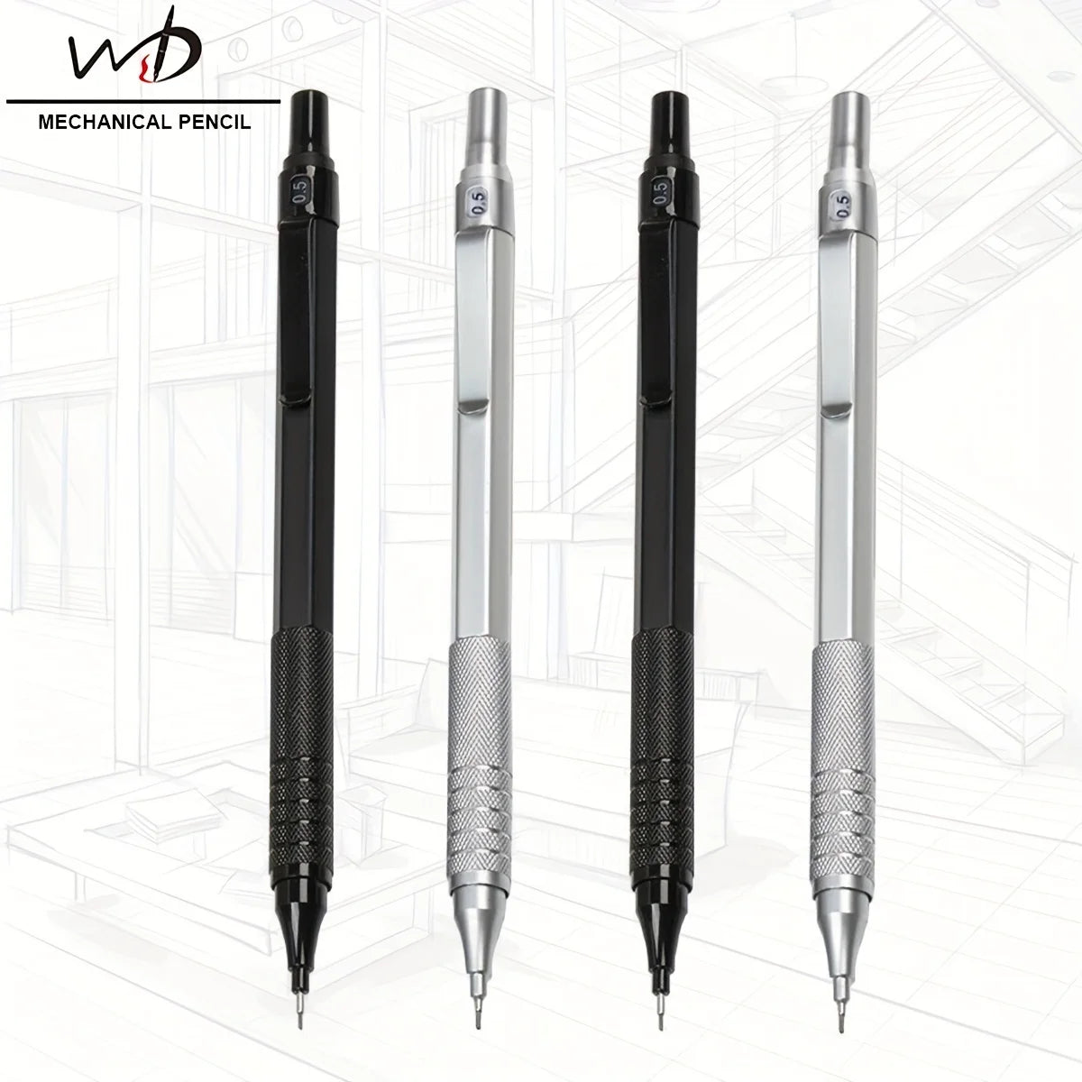 The same style as the architectural designer!Low center of gravity metal mechanical pencil 0.5-2.0mm full specification 2B/HB do