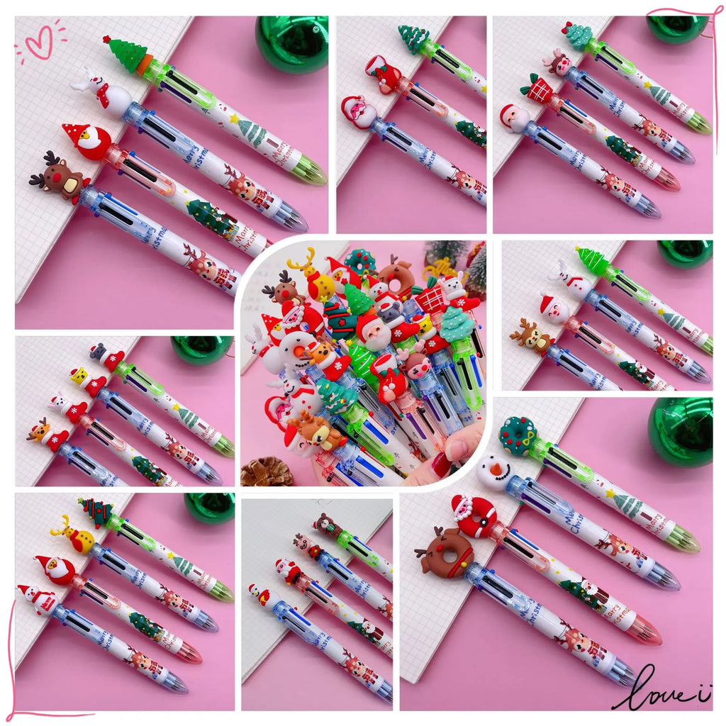 30Pcs/Lot Kawaii Christmas Series Multicolor Ballpoint Pen Cute Cartoon Santa Claus 10Color 6Color 4Color Pens School Kids Gifts