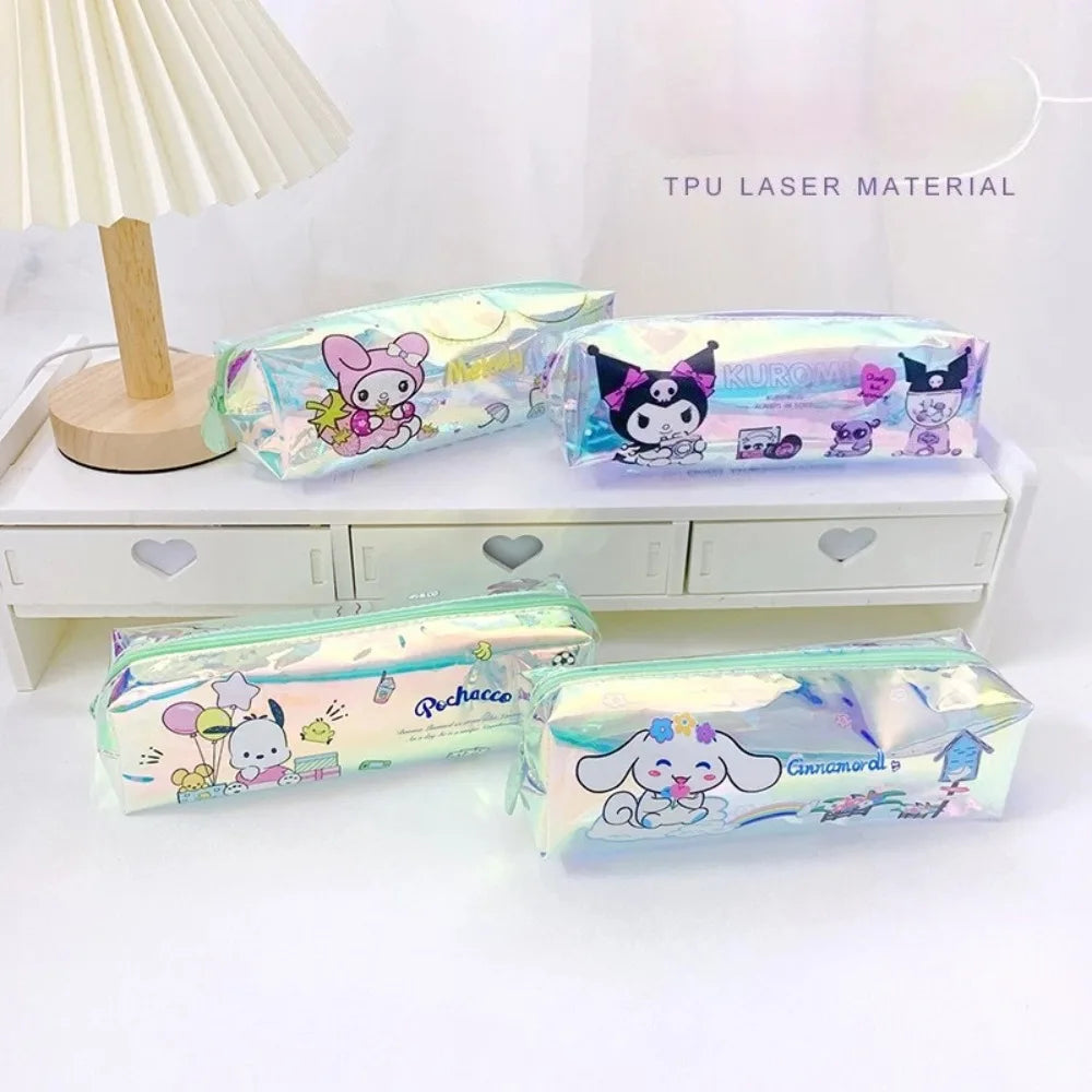 Sanrio Hello Kitty Pen Bag Cartoon Kuromi Student Stationery Laser Pencil  TPU Multifunctional Waterproof Stationery Storage Bag